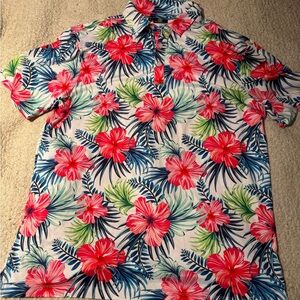 Green Side Golf Tropical Floral Hawaiian Polo Shirt for Men Poly/Spandex Size L